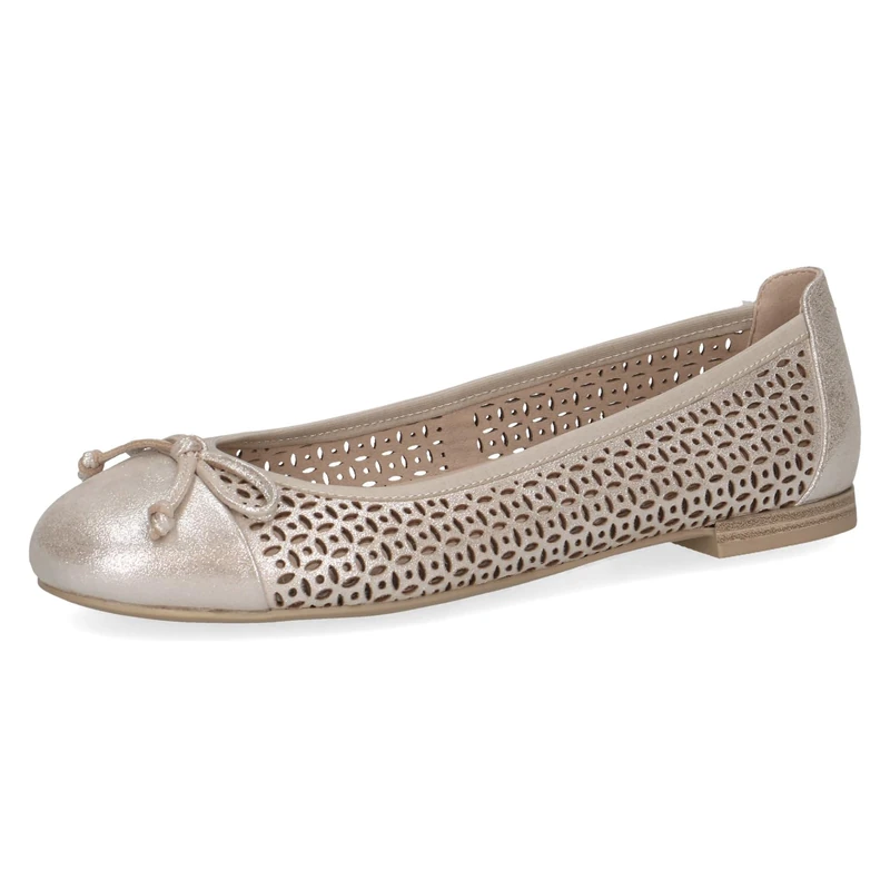 CAPRICE Women Ballet Flats Leather with Perforated Pattern, Beige (Taupe Metallic), 6 UK
