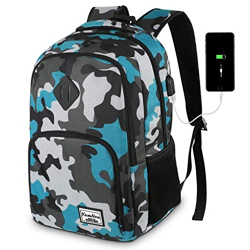 YAMTION Backpack Boys Teenagers, School Backpack with USB-Charging Port and 15.6 Inch Laptop Compartment for School