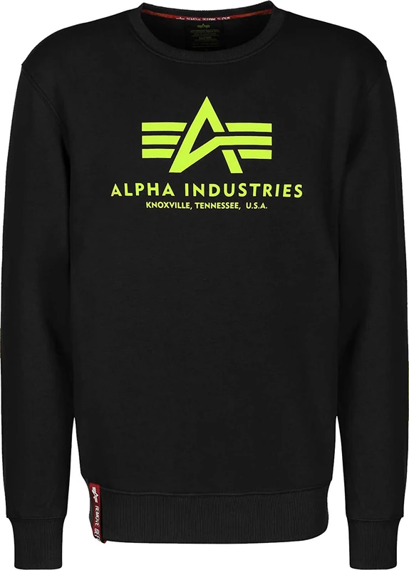 Alpha Industries Basic Sweater Neon Print Sweatshirt for Men Black/Neon Yellow - Image 1