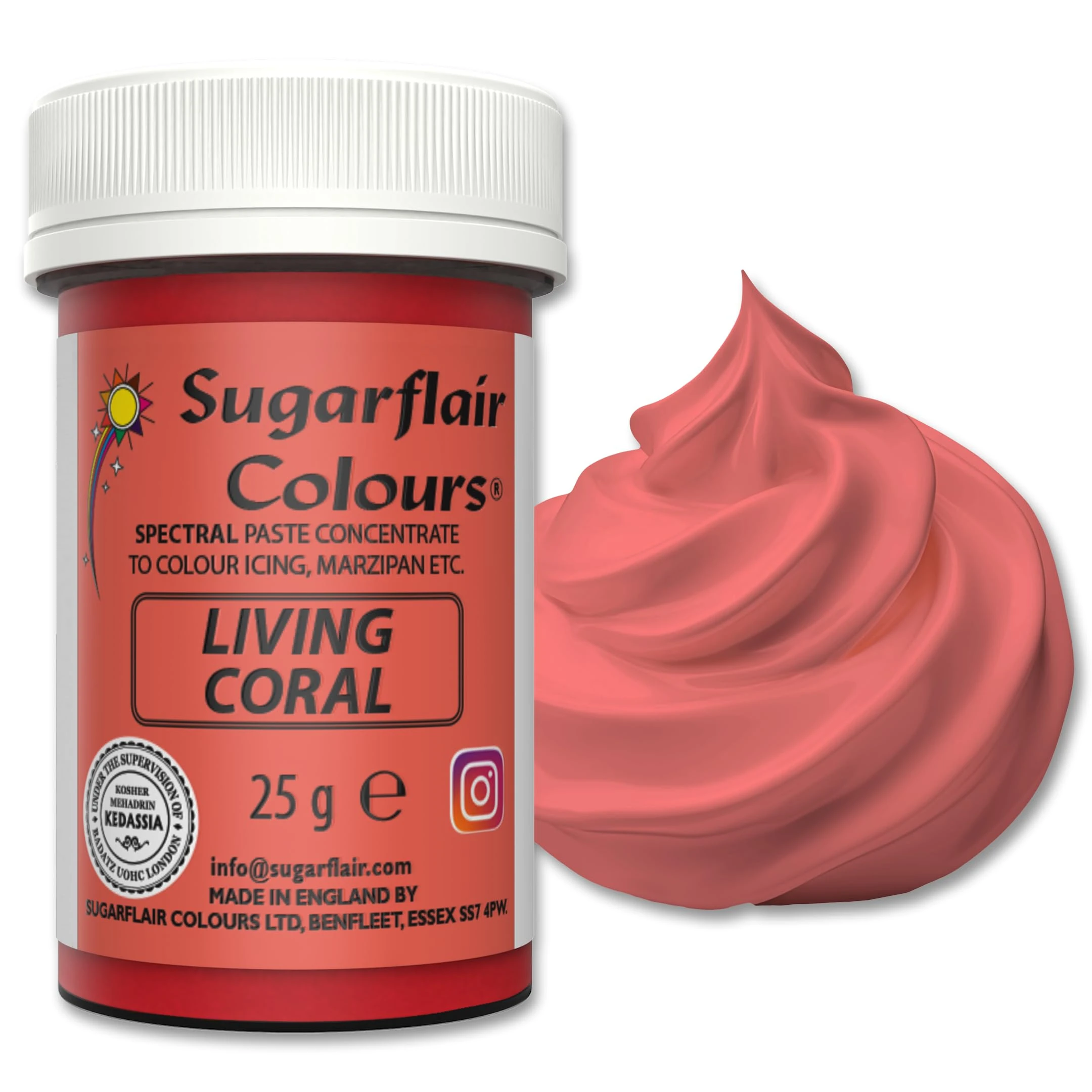 Sugarflair Food Colouring Paste Living Coral, Concentrated Spectral Food Colouring for Buttercream, Sugar Paste, Royal Icing, Cake Mixes, Macarons and More! - 25g