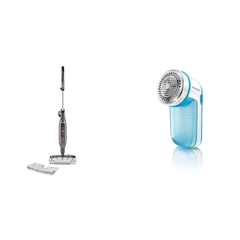 Shark S6003UK Klik n' Flip Smartronic Deluxe Steam Mop, Bordeaux/Steel Grey & Philips GC026/00 Fabric Shaver, Blue