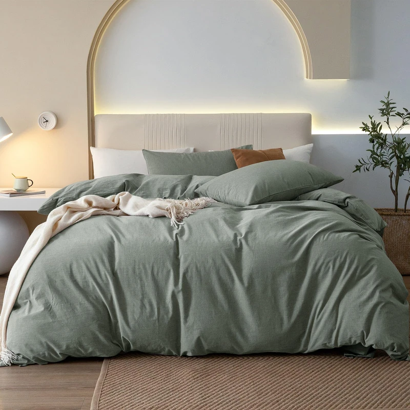 JIYUAN King Washed Cotton Duvet Cover Set, 3-Piece, Relaxed Linen Feel