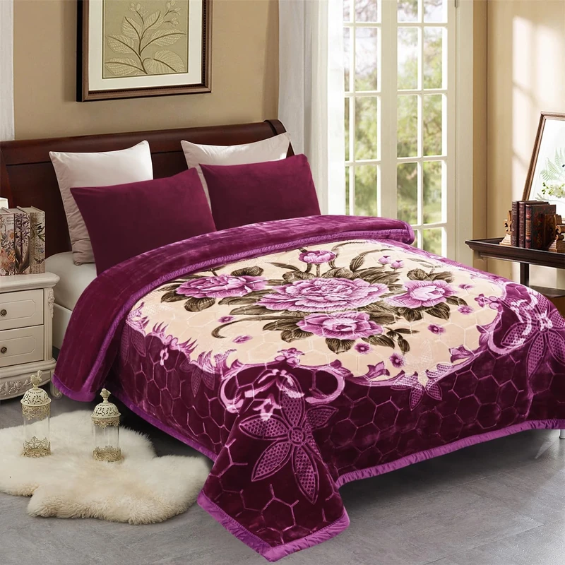 JML Fleece Blanket, Plush Blanket King Size 85" x 93", 10 Pounds Heavy Korean Style Mink Blanket - Silky Soft and Warm, 2 Ply A&B Printed Raschel Bed Blanket, Purple Flower
