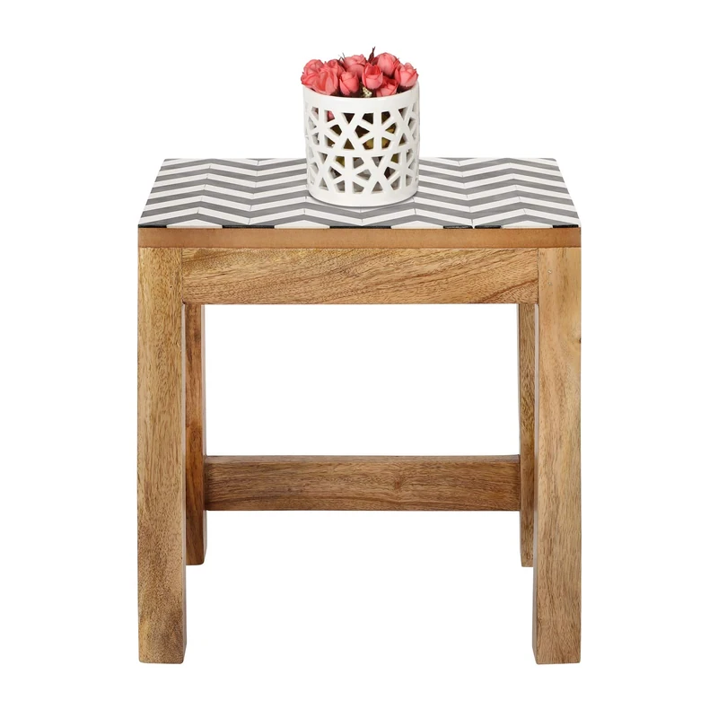 Penguin Home® Solid Mango Wood Nesting Coffee Table with Black and White Resin Top - Image 1