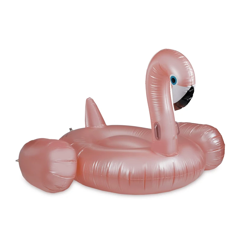 Relaxdays Inflatable Flamingo XXL, Water Ride-on, Pool & Seaside, 2 Handles, Diagonally 185 cm Big Float, Rose-Gold, Polyvinyl Chloride, Pink, 120 x 170 x 180 cm