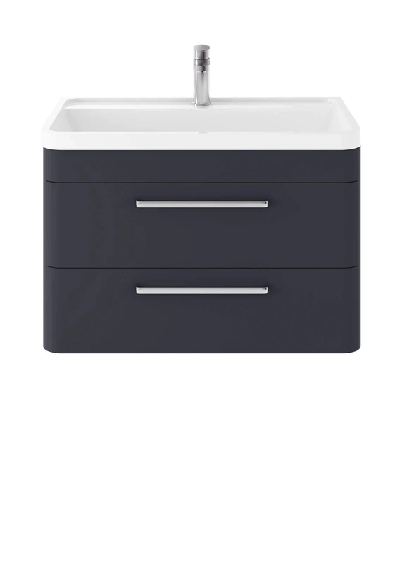Hudson Reed SOL304 Solar ǀ Modern Bathroom Soft Close Double Door Wall Hung Vanity Unit with 1 Tap Hole Basin, 800mm x 540mm x 450mm, Indigo Blue, 800mm