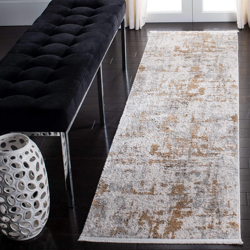 Safavieh Shivan Collection Contemporary Rug for Living Room Dining Room Bedroom Short Pile Grey and Gold 26 x 96 Inch