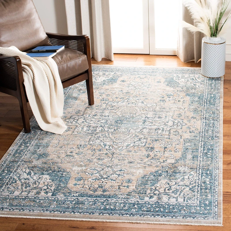 Safavieh Vintage Inspired Indoor Woven Rectangle Area Rug, Victoria Collection, VIC910, in Blue/Grey, 91 X 152 cm for Living Room, Bedroom or Any Indoor Space