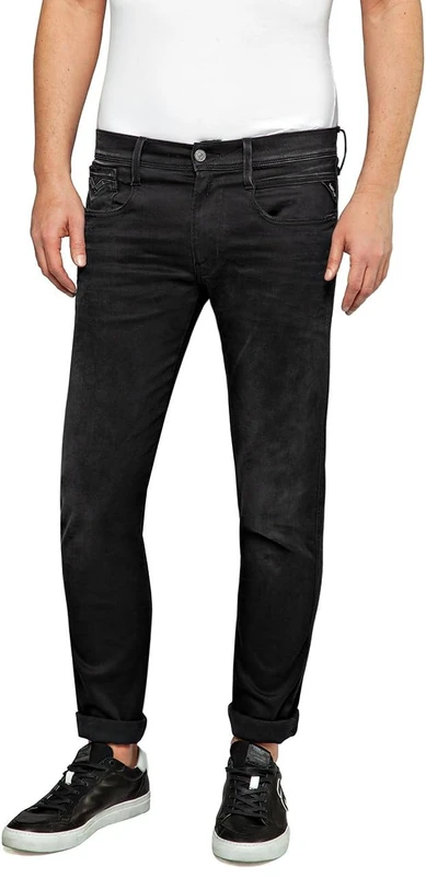 Replay Men's Anbass Slim-Fit Hyperflex Jeans with Stretch, Black (Black 098), W28 x L30
