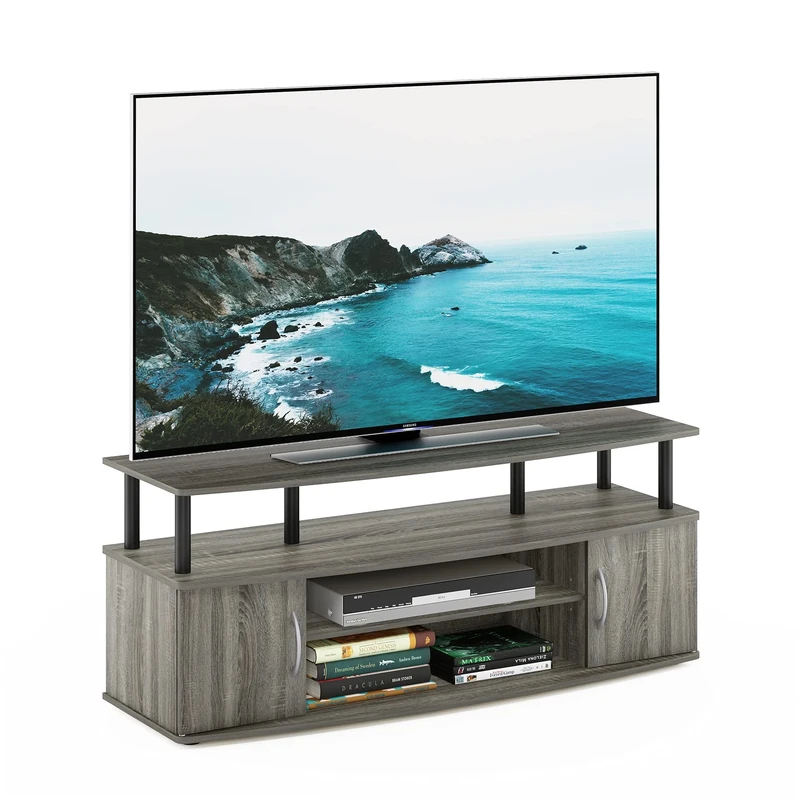 Furinno JAYA TV Stand, Entertainment Center, TV Console, for TV up to 55 Inch, with 2 Doors and Cable Management Holes, for Living Room, Bedroom, French Oak