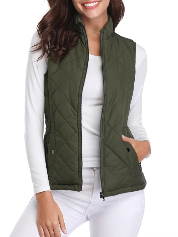 fuinloth Women's Quilted Gilet, Lightweight Body Warmer Padded Outdoor Vest Sleeveless Jacket Green X-Small - Image 1