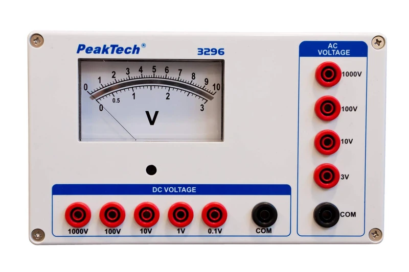 PeakTech 3296 - Analog Voltmeter, 0-0.1/1/10/100/1000 V AC/DC, High Quality Bench Type Instrument, Durable ABS Plastic Case, Protection Class II, Voltage Measurements, No Power Supply Required