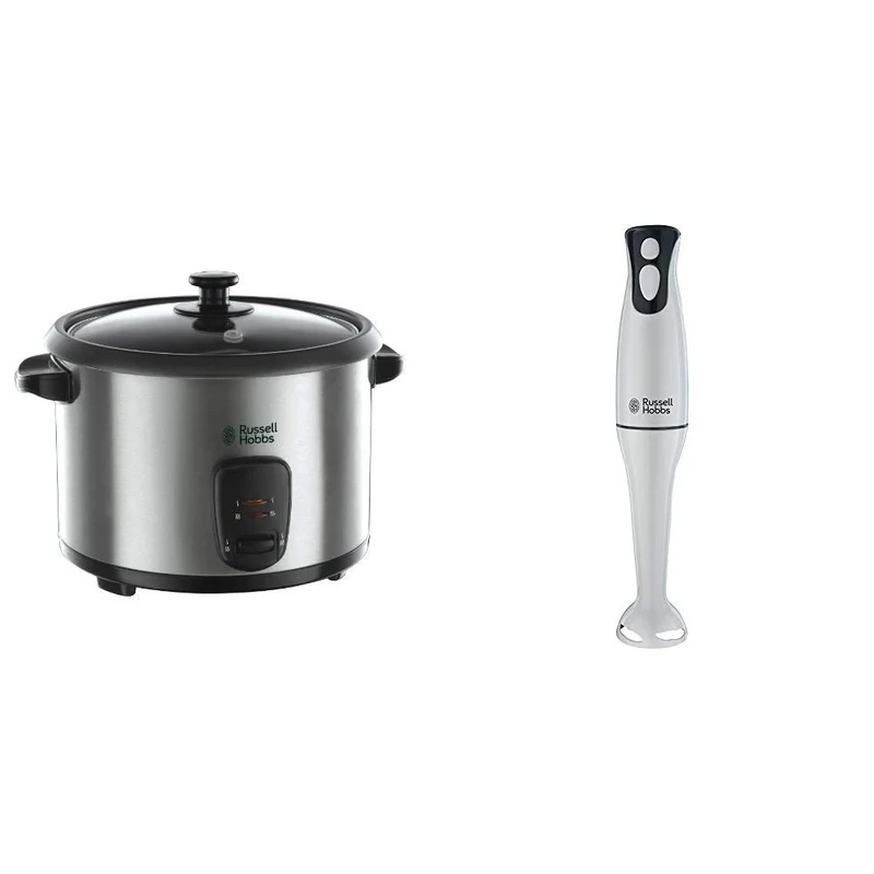 Russell Hobbs 19750 Rice Cooker and Steamer, 1.8 Litre, Silver & Hobbs Food Collection Hand Blender 22241, 200 W - White