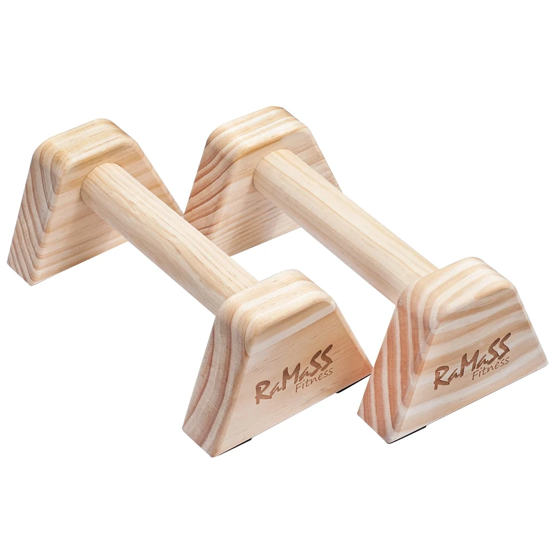 RAMASS Fitness Push Up Handles, Wooden Mini Parallettes for Gymnastics & Calisthenics – Solid Wood Construction for Superior Grip – Perfect Size for Home & Travel – Includes 1 Pair of Push Up Bar
