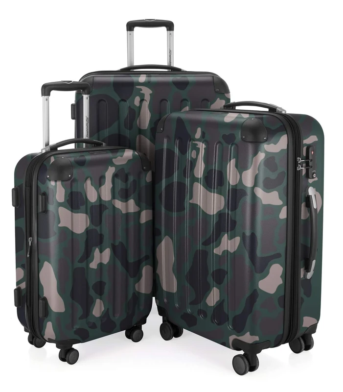 HAUPTSTADTKOFFER - Spree - Set of 3 Hard-Side Luggages Glossy Suitcase Hardside Spinner Trolley Expandable (55, 65 & 75 cm) TSA, Camouflage