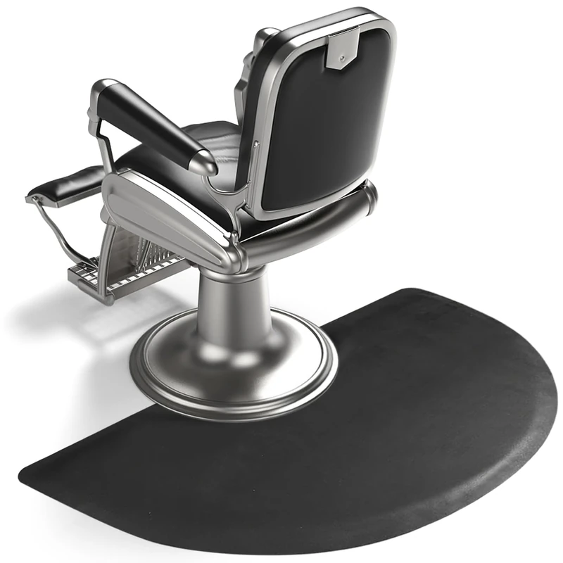Salon Chair Anti-Fatigue Floor Mat for Barber Shop - 3'x5' Black Semi Circle for Hair Stylist - 1/2" Thick Standing Mat