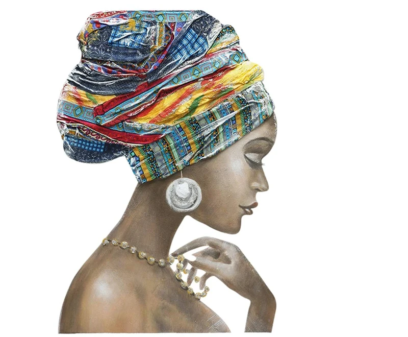 GILDE African Beauty Painting Hand-Painted on Canvas 100 x 100 cm