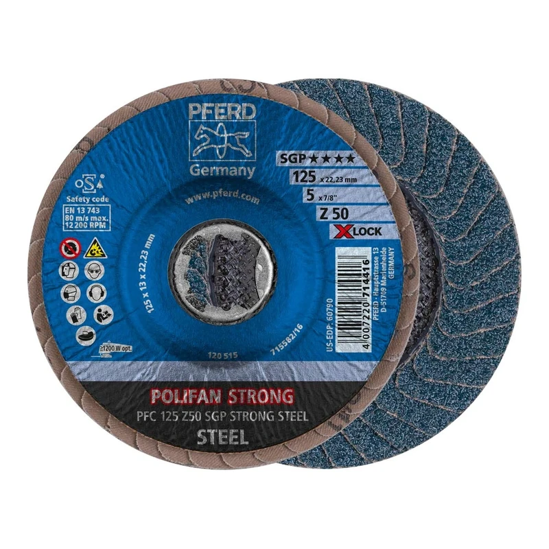PFERD Polifan Strong Serrated Washer, Pack of 10, 125 mm, Z50, X-Lock (22.23 mm), SGP Steel, 67788128 - for Highest Removal and Less Disc Consumption