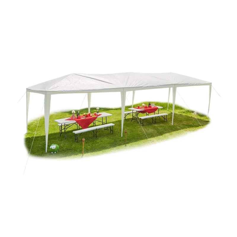 Relaxdays 3x9m Pavilion without Side Panels, Windows, Garden Gazebo, Festival, Shelter, Steel, 300x900cm, White