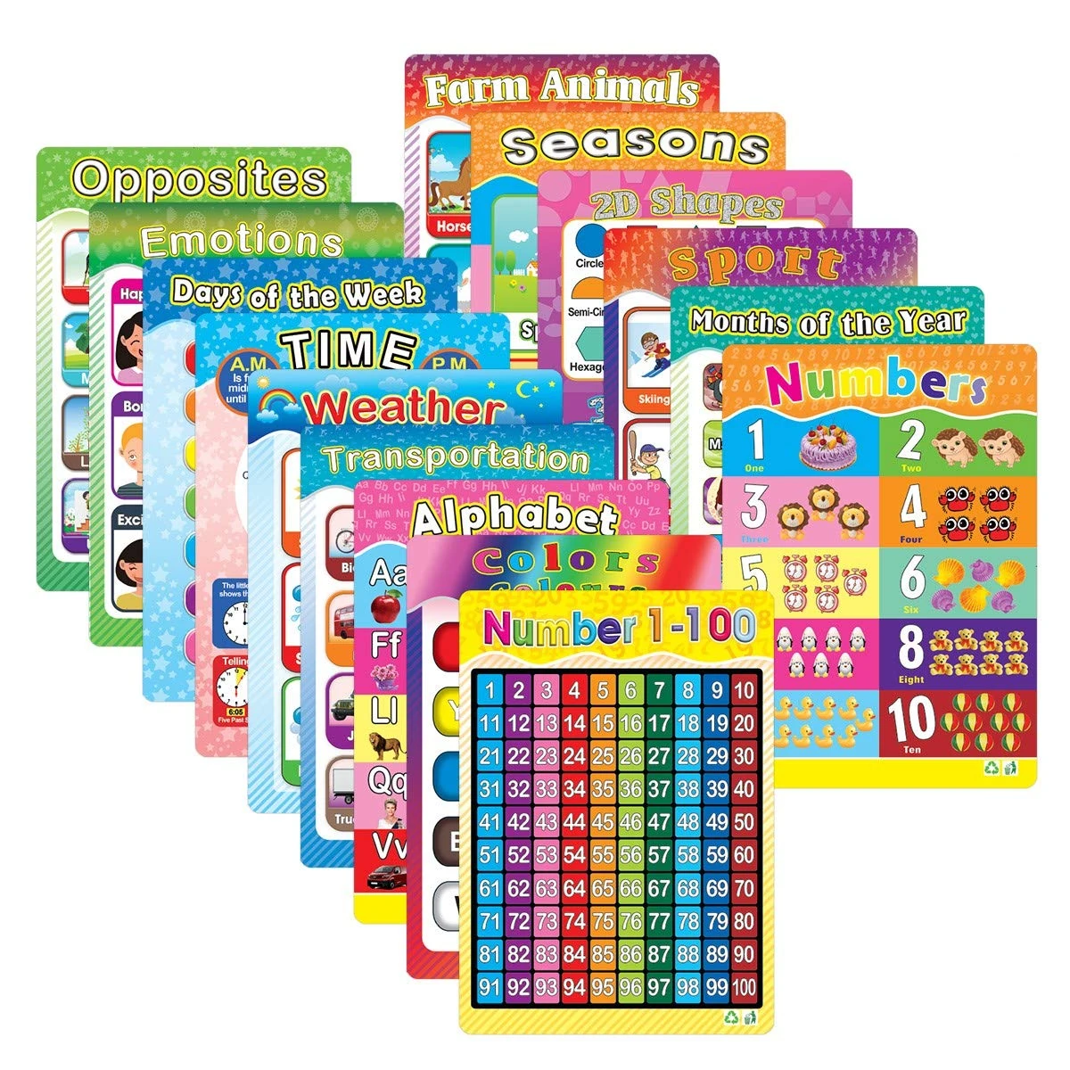 Grandisk 15 Pack Alphabet Poster Educational Poster Laminated Wall Chart For Students Learning Art Preschool Alphabet