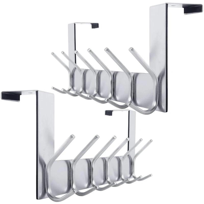 WEBI Over The Door Hook Over Door Hanger Coat Rack Over The Door Towel Rack with 6 Double Hooks for Hanging Coats,Towel Hanger for Towels,Clothes,Back of Bathroom,Silver,2 Packs