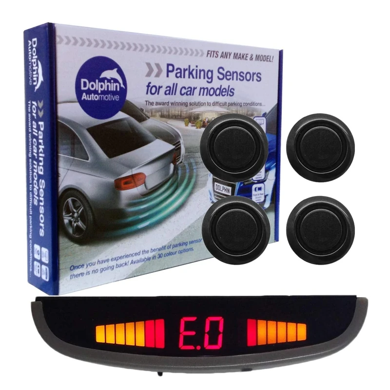 Dolphin DMS455 Micro Reverse Parking Sensors In 9 Colours 4 Ultrasonic Radar Sensors Kit Audio & Rear Roof Mounted Display Alert System Matt & Gloss Black +7 More Colours (Coal Grey)