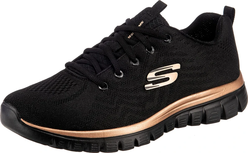 Skechers Women's Graceful Get Connected Sneaker, Black Mesh Rose Gold Trim, 4.5 UK