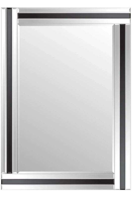 MirrorOutlet Dalton Large Black And Silver Bevelled Triple Edge Wall Mirror 144 x 115.5cm frameless YC099
