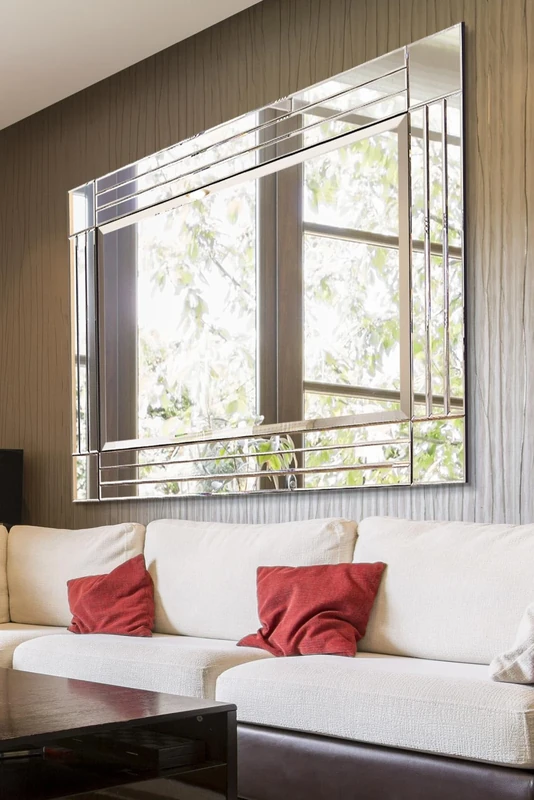 Modern Silver Bevelled Triple Edge Modern Venetian Mirror 4ft9 x 3ft9 144cm x 115.5cm YC097