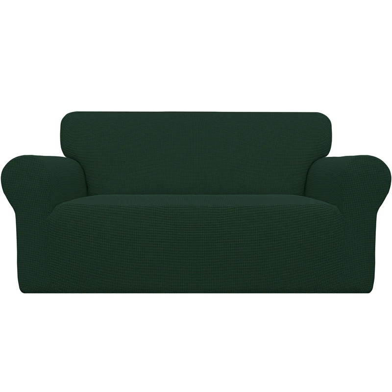 Easy-Going Sofa Cover Stretch 1 Piece Soft Furniture Protector Elastic Bottom Jacquard Fabric Polyester Spandex Small Checks (Safett, Dark Green)