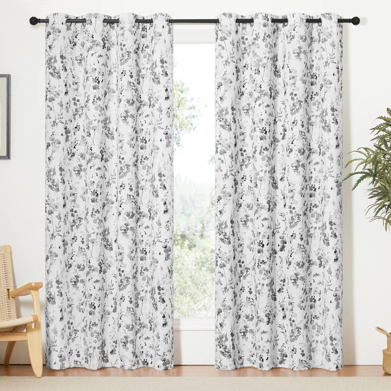 KGORGE Blackout Curtains for Living Room - Vintage Watercolor Pattern White and Gray Curtains for Kids Bedroom Dining Home Office Window Decor, 2 Panels, W 52 x L 84 inches, Dove Grey