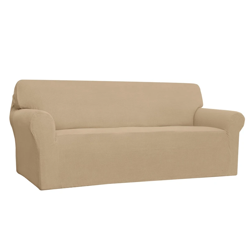 EasyGoing Stretch Sofa Cover 1 Piece Furniture Protector Soft with Elastic Back, Kids Polyester Spandex Jacquard Fabric Fine Grille Oversize Sand - Image 1