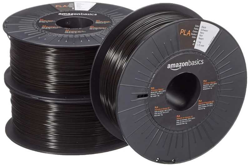 Amazon Basics PLA 3D Printer Filament, 1.75mm, Black, 1 kg per Spool, 3 Spools