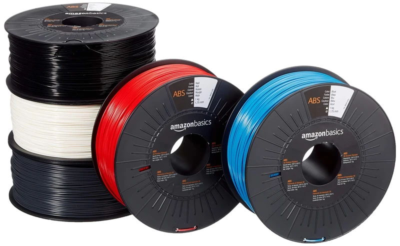 Amazon Basics ABS 3D Printer Filament, 1.75mm, 5 Assorted Colors, 1 kg per Spool, 5 Spools