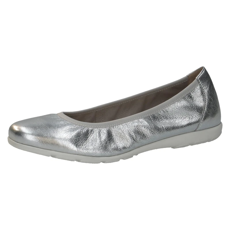 CAPRICE Women Ballet Flats Leather Flat, Silver (Silver Metal.), 6.5 UK