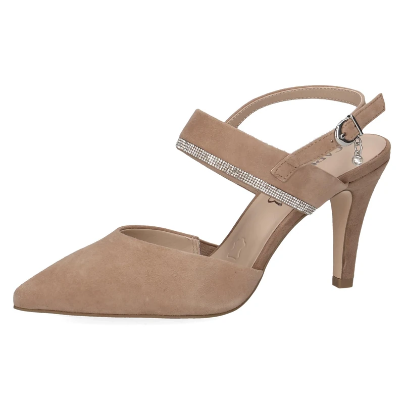 CAPRICE Women's leather slingback pumps glitter, Beige (Bark Suede), 6 UK