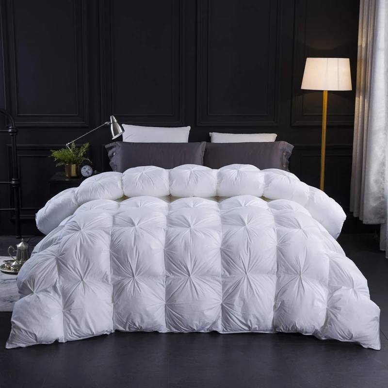 Three Geese Pinch Pleat Waterfowl Feathers Down Comforter King Size Duvet Insert, 1200TC 100% Cotton Fabric, Premium All Seasons White Hotel Warm Comforter with 8 Tabs.