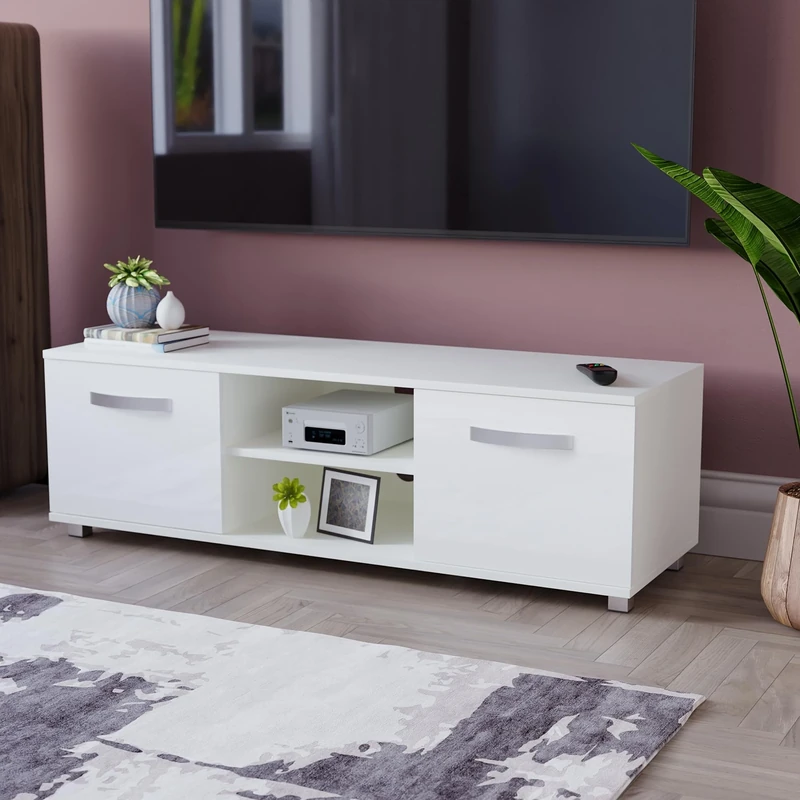 Vida Designs Cosmo TV Unit 2 Door Modern Gloss Matte MDF Living Room Cabinet Media Stand Furntiure White 120cm