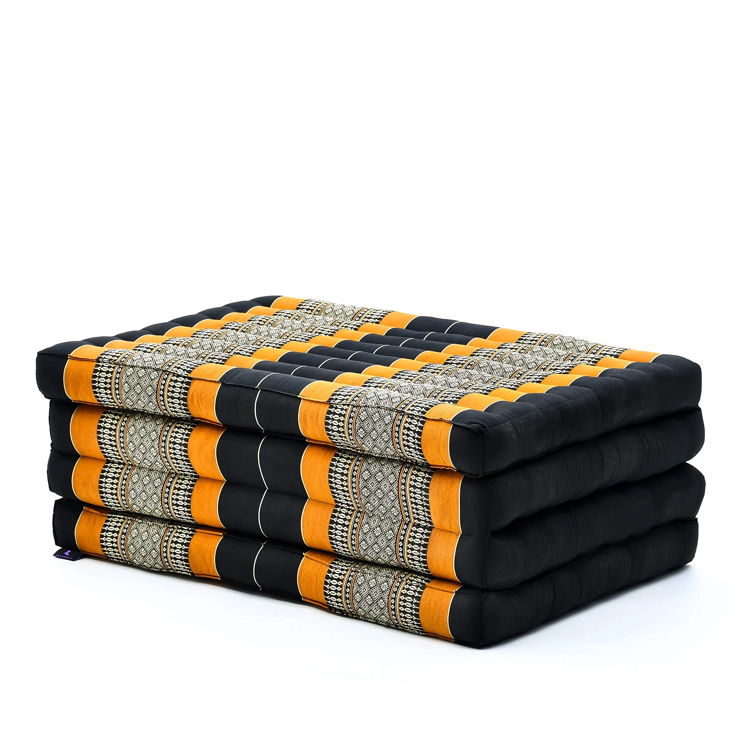 Leewadee Trifold Mattress Standard – Comfortable Thai Massage Pad, Foldable Floor Mattress Filled with Kapok, Perfect to Use as a Sleeping Mat 200 x 70 cm, Black Orange
