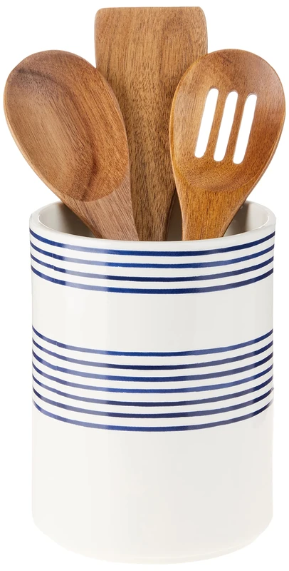 kate spade new york Charlotte Street Utensil Holder, Stoneware, Blue, 4.35 LB