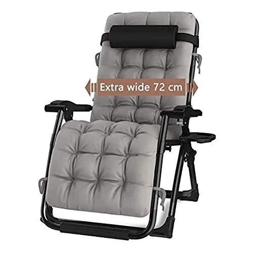 DQCHAIR Outdoor Reclining Zero Gravity Chair with Cup Holder, Extra Wide Adjustable Lounger Chair for Patio Garden Beach Pool, With Cushions Support 200kg (Color : Black)