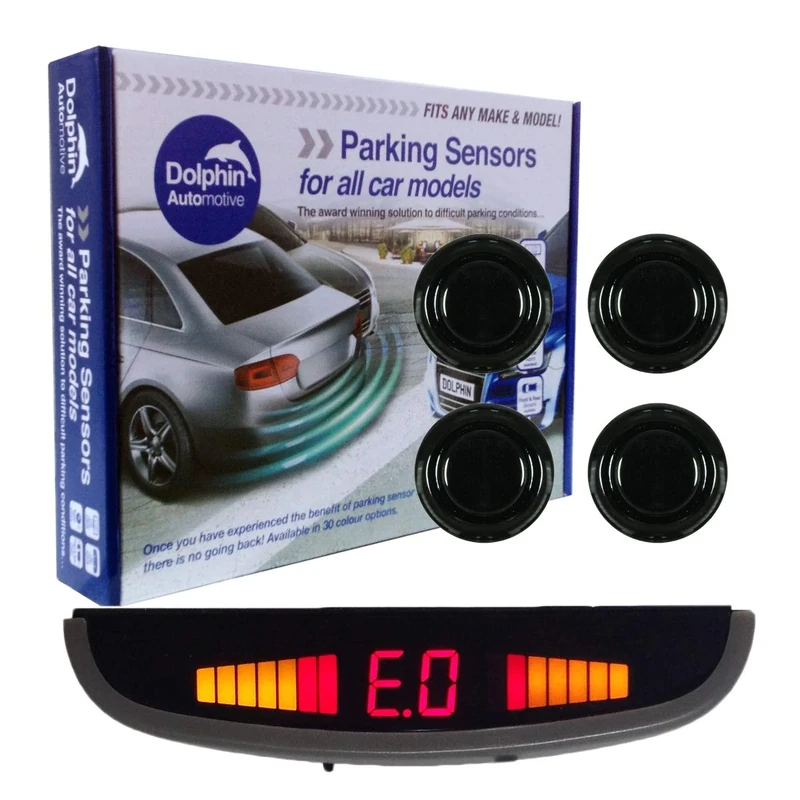 Dolphin DMS455 Micro Reverse Parking Sensors In 9 Colours 4 Ultrasonic Radar Sensors Kit Audio & Rear Roof Mounted Display Alert System Matt & Gloss Black +7 More Colours (Gloss Black)