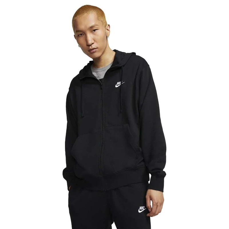 NIKE Men's M Nsw Club Hoodie Fz Ft Sweatshirt, Black/Black/White, XS UK