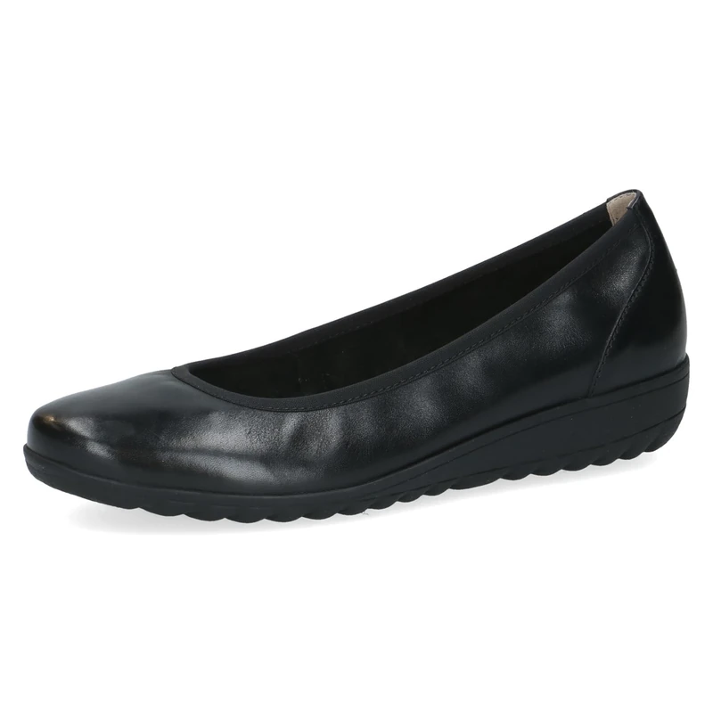 CAPRICE Women Ballet Flats Leather Wedge Heel, Black (Black Nappa), 4 UK