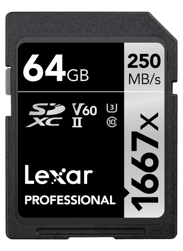 Lexar Professional 1667x SD Card 64GB, SDXC UHS-II Memory Card, Up to 250MB/s Read, 120MB/s Write, Class 10, U3, V60, SD for Professional Photographer, Videographer, Enthusiast (LSD64GCB1667)