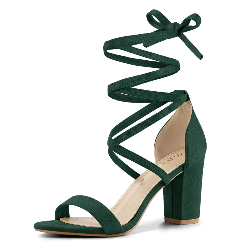 Allegra K Women's One Strap Block Heel Lace Up Sandals Green 5 UK/Label Size 7 US