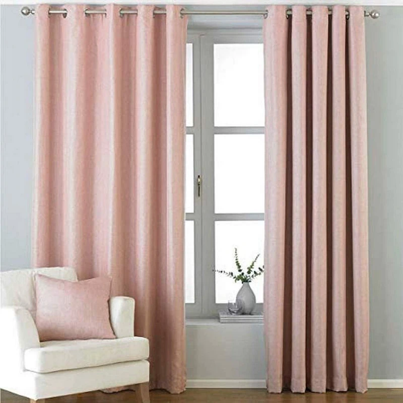 Riva Home Paoletti Atlantic Twill Woven Eyelet Curtain Pair - Blush - 168x137cm