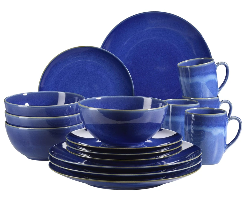 MÄSER 931546 Ossia Mediterranean Vintage 16 Piece Crockery Set for 4 People in Dark Blue Ceramic