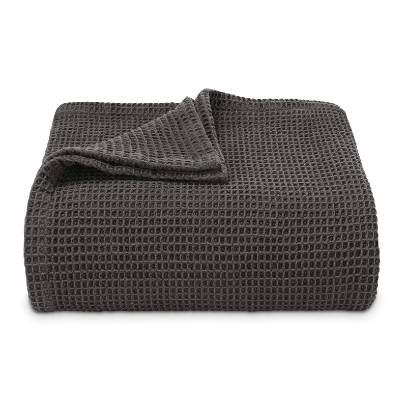 Vera Wang - Queen Blanket, Luxury Cotton Bedding, Plush & Heavyweight Home Decor (Waffleweave Charcoal Grey, Queen)