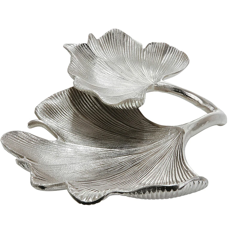 GILDE Decorative Bowl Living Room Table – Decorative Silver Living Room – Key Rack Bowl Gingko – Aluminium Width 34 cm Colour: Silver